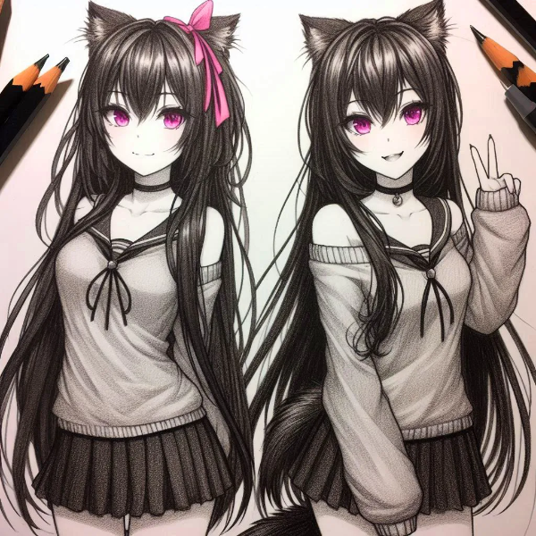 らくがきっぽい、黒髪ロング少女★(17枚)