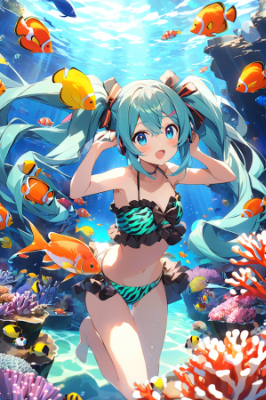 サンゴ礁の可愛いマーメイド