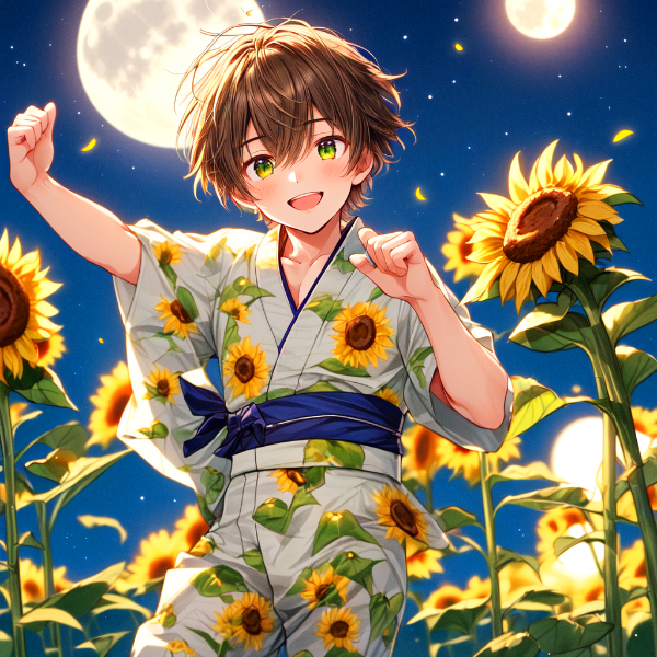 月と、ブラウン短髪少年●(3枚)