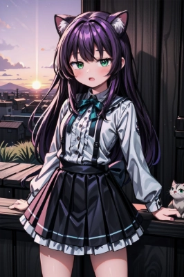 夕日と私と猫（の置物）