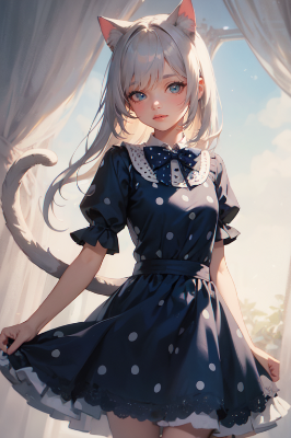 白髪猫耳お洒落コーデお嬢様。