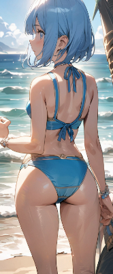 青髪さんの後ろ姿