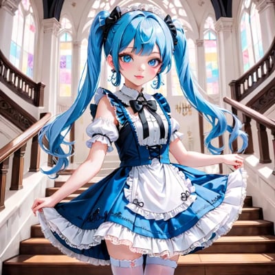 かわいいツインテールの青髪さん