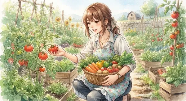 収穫する女性