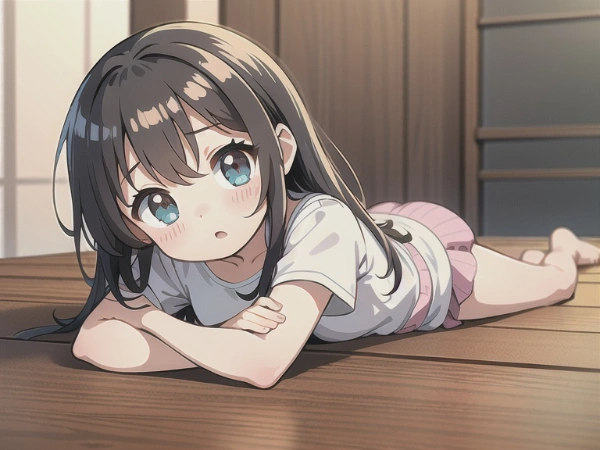 寝そべる小さい女の子