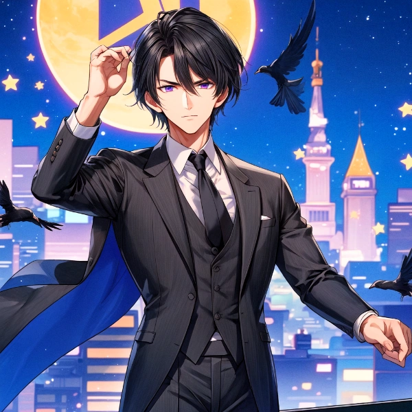 黒髪短髪男性と烏・その2(3枚)