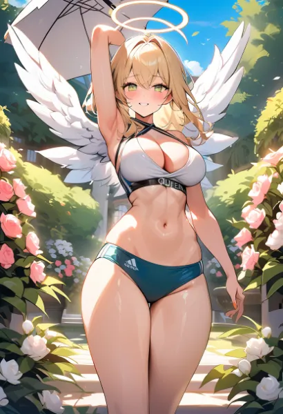 日傘とお庭と5月の花とお気に入り衣装と