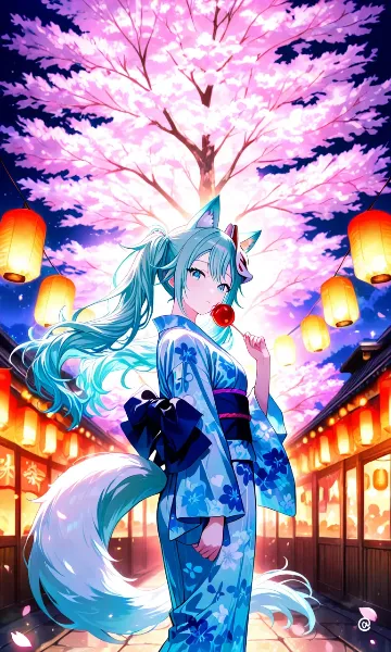 狐耳少女の夜桜祭り
