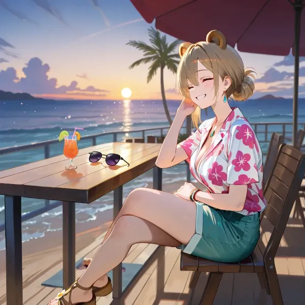 🧸🕶海の家のテラスと夕陽🍹🏝