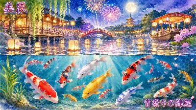 宵祭りに輝く錦鯉の幻想舞