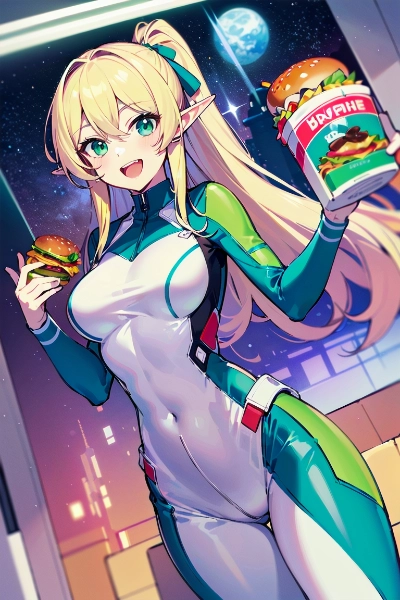 食べ歩きエルフ・宇宙ハンバーガー