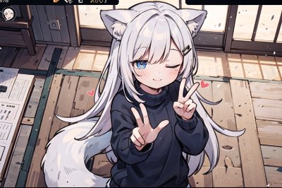 狼耳　セーター　室内