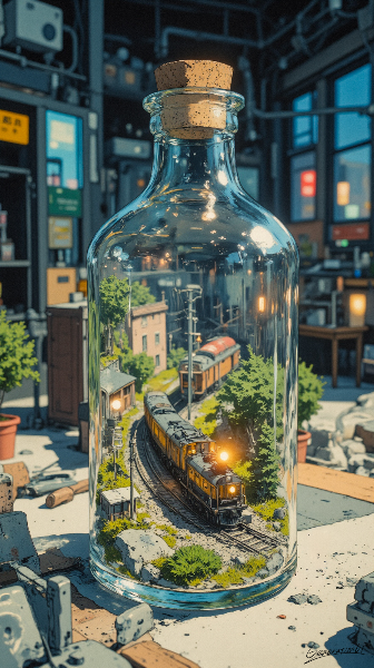 ボトルの中を走る小さな鉄道 ／ スマホ壁紙アーカイブ