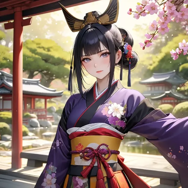 桜の庭に佇む鬼姫