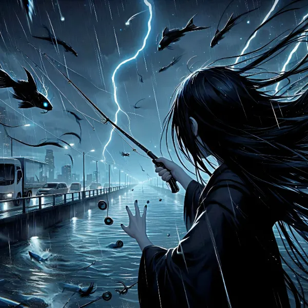 道路脇の川で、釣りをしようとしたら、魚が飛んでいる！？釣れないし😅