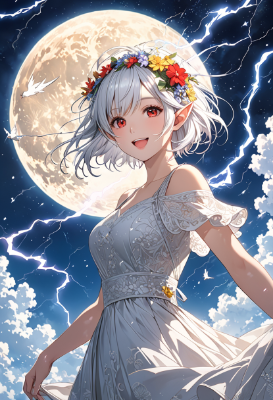 月と白いドレスのエルフ