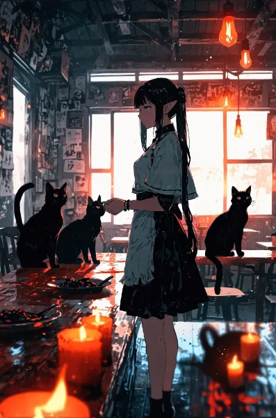 (3枚)　「すみません・・黒猫専用なんです」　＃黒猫カフェ