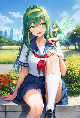 緑髪少女と妖精の出会い