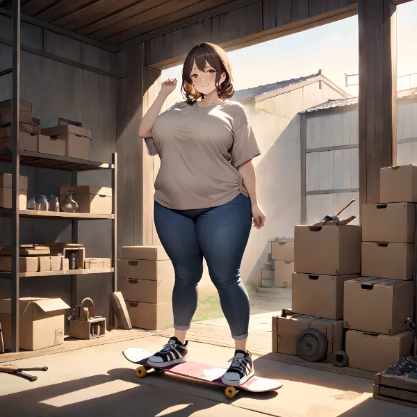 倉庫でスケボーする女の子