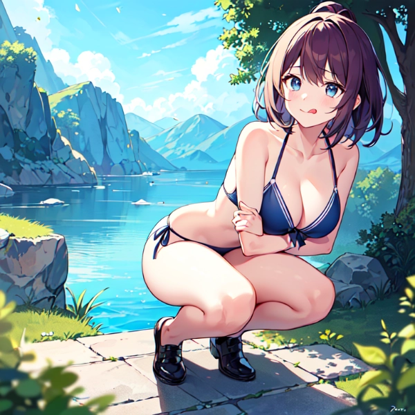 野外で取り込み中の女の子