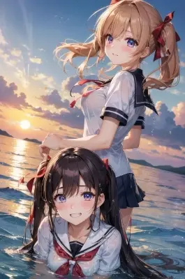 制服のまま海で遊んだ