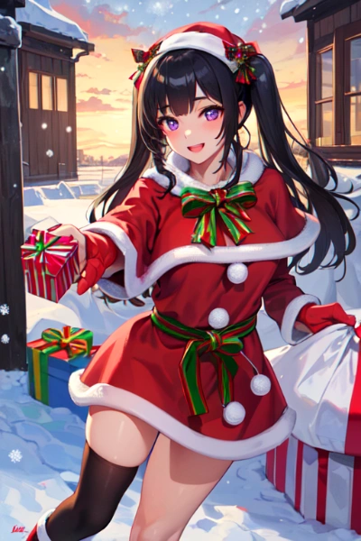 【R15】クリスマスイブの夜の、プレゼントとサンタクロースな黒髪ツインテール少女♥（24枚）