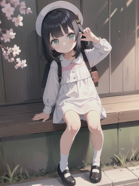 座る小さい女の子