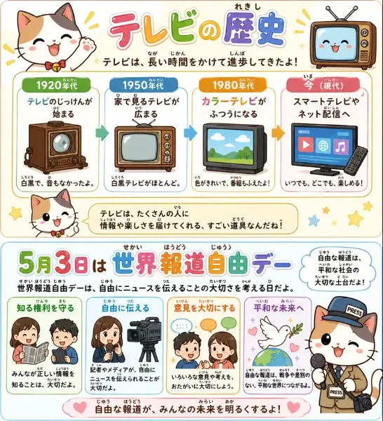 テレビの歴史！世界報道自由デーについて解説するにゃん！