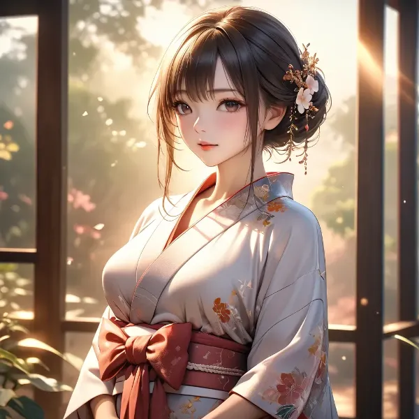 朝陽に輝く浴衣美人