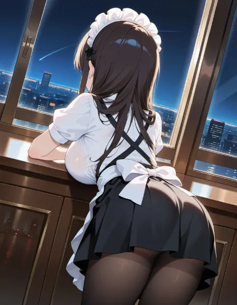 夜景とメイドさん