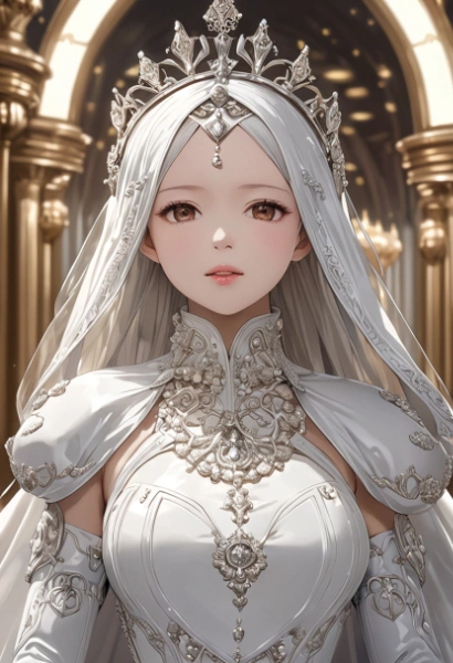 白いゴム製のドレスを着た皇女