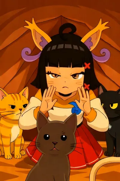 冬を越す準備をする猫たちと少女