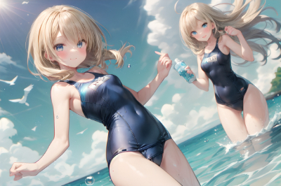 スク水海水浴