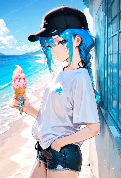 浜辺でアイス
