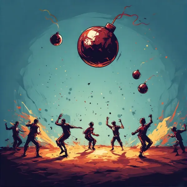 爆弾をなすりつけ合う人たちのフリー素材