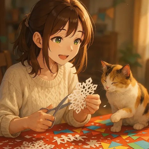 雪の結晶と猫の小さな冒険