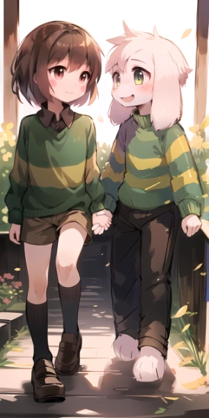 Asriel and Chara holding hands