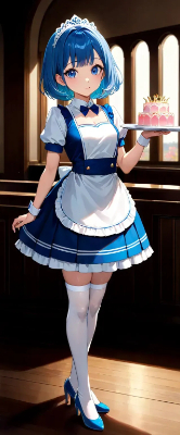 午後の青髪ウエイトレスさん