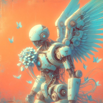 アブストラクトと翼のあるAIロボット