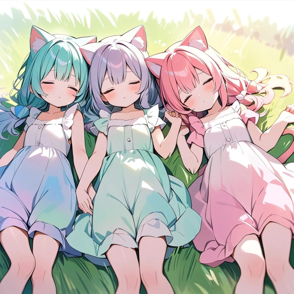 猫娘の三つ子　お昼寝中