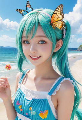 夏の海辺と水着の女の子
