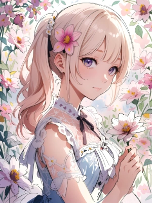 pink blonde side ponytail girl