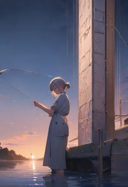 夕暮れの遺跡で釣る少女の記憶