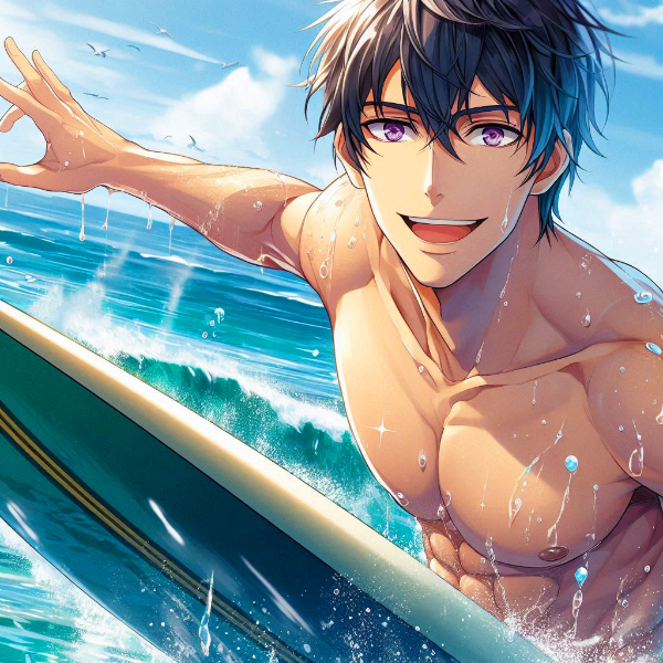 笑顔な、サーフィンをしている男性…！！その1(2枚)