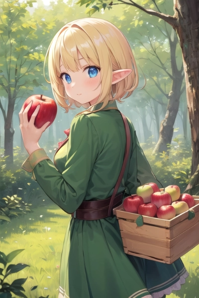 リンゴを集めるエルフちゃん
