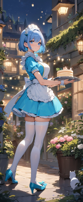 青髪ウエイトレスさん
