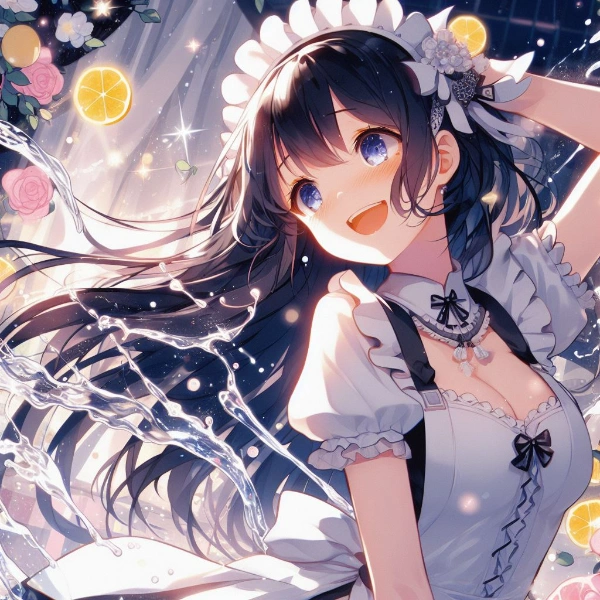 メイドさんと風と水飛沫