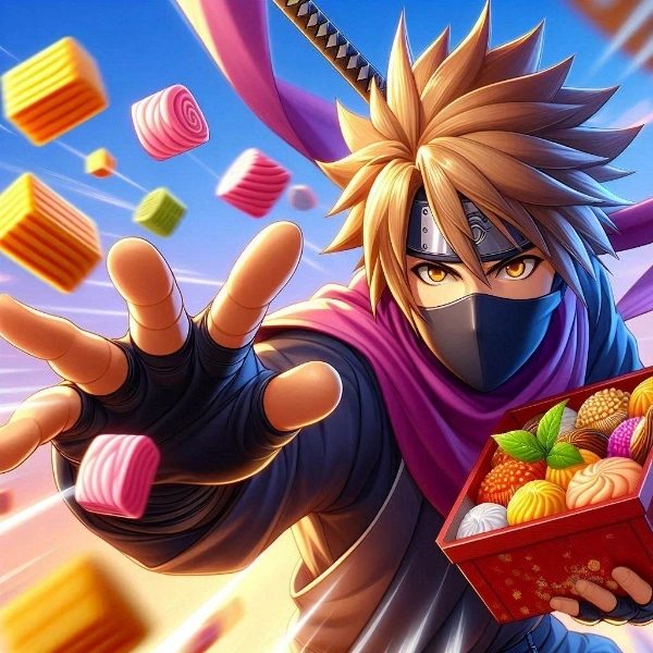 和菓子を投げるニンジャ