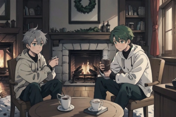 暖炉の側で温かいココアを