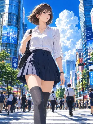 渋谷の風に髪を揺らす制服少女